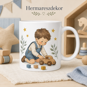 Egyedi Bögre  Kisfiú fa játékautóval  - Meska.hu