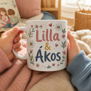 Egyedi Bögre   Kézen fogva, virágos kerettel - otthon & életmód - konyhafelszerelés, tálalás - tálalás - bögre & csésze - Meska.hu