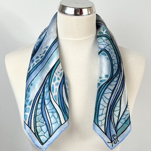 Áramlatok-kék selyemkendő - ruha & divat - sál, sapka, kendő - kendő - Meska.hu