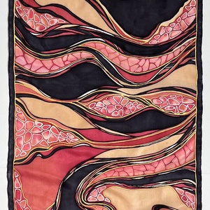 Áramlatok-fekete, arany, vörös selyemsál - ruha & divat - sál, sapka, kendő - sál - Meska.hu