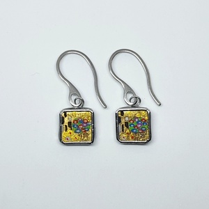 Klimt/Csók kézzel festett kis lógós fülbevaló, Ékszer, Fülbevaló, Lógó fülbevaló, Ékszerkészítés, Festészet, MESKA