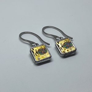 Klimt/Csók kézzel festett kis lógós fülbevaló - ékszer - fülbevaló - lógó fülbevaló - Meska.hu