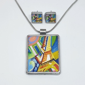 Delaunay - Eiffel torony kézzel festett medál, bedugós fülbevaló szett, Ékszer, Ékszerszett, Ékszerkészítés, Festészet, MESKA