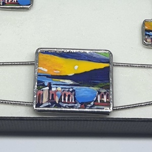 Csontváry - Taormina kézzel festett karkötő, Ékszer, Karkötő, Karkötő medállal, Ékszerkészítés, Festészet, MESKA