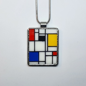 Mondrian - kézzel festett kompozíció - medál - ékszer - nyaklánc - medálos nyaklánc - Meska.hu