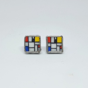 Mondrian - kézzel festett kompozíció - bedugós fülbevaló, Ékszer, Fülbevaló, Pötty fülbevaló, Ékszerkészítés, Festészet, MESKA