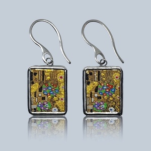 Klimt - Csók kézzel festett nagy lógós fülbevaló - ékszer - fülbevaló - lógó fülbevaló - Meska.hu