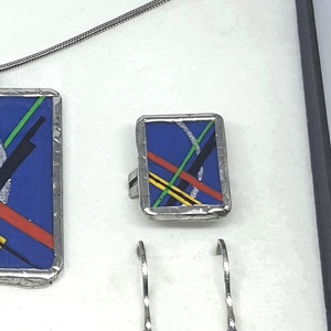 Moholy-Nagy kézzel festett Kék kompozíció - gyűrű, Ékszer, Gyűrű, Figurális gyűrű, Ékszerkészítés, Festészet, MESKA