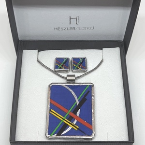 Moholy-Nagy kézzel festett Kék kompozíció , Ékszer, Ékszerszett, Ékszerkészítés, Festészet, MESKA