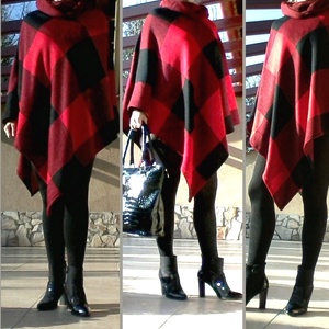 Piros-fekete kockás, hosszú poncsó -  - Meska.hu