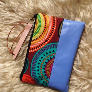 Azúrkék valódi bőrrel- desigual neszeszer/tolltartó, rojtos -  - Meska.hu