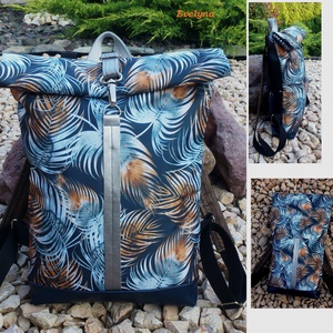 Ezüstös-szürke- bronz -kékkel hátitáska- valódi bőrrel - vízálló - laptoptáska - nagyobb méret - táska & tok - hátizsák - roll top hátizsák - Meska.hu