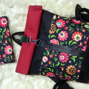 Akciós Bordó mintás hátitáska- feketével- valódi bőrrel - anyák napja - táska & tok - hátizsák - roll top hátizsák - Meska.hu