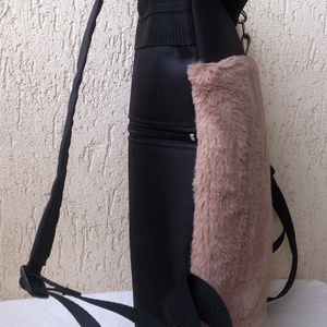 Akciós Bézs/barna szőrmés hátizsák - feketével/ valódi bőrrel - rolltop - ajándék - táska & tok - hátizsák - roll top hátizsák - Meska.hu