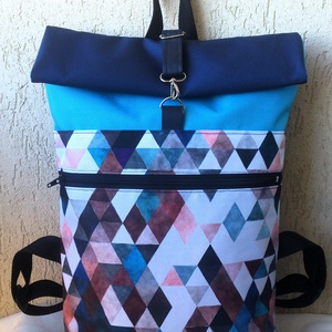 Rombusz mintás - hátizsák - Rolltop - valódi bőrrel - nagyobb méret - ajándék -unisex - Meska.hu