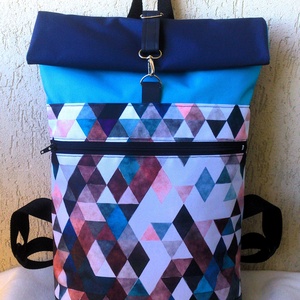 Rombusz mintás - hátizsák - Rolltop - valódi bőrrel - nagyobb méret - ajándék -unisex - táska & tok - hátizsák - roll top hátizsák - Meska.hu