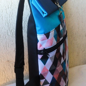 Rombusz mintás - hátizsák - Rolltop - valódi bőrrel - nagyobb méret - ajándék -unisex - táska & tok - hátizsák - roll top hátizsák - Meska.hu