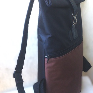 Barna/fekete hátizsák-  rolltop - laptop táska- Nagy méret- valódi bőrrel- ajándék - - táska & tok - hátizsák - roll top hátizsák - Meska.hu