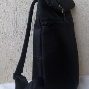 Fekete hátizsák-  rolltop - laptop táska- Nagy méret- valódi bőrrel- ajándék - unisex - táska & tok - hátizsák - roll top hátizsák - Meska.hu