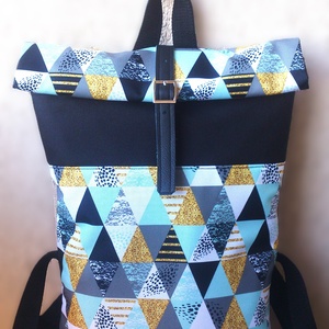 Menta - ezüstös-szürke- vízálló hátizsák - fekete valódi bőrrel - rolltop - ajándék - ballagásra - unisex - Meska.hu