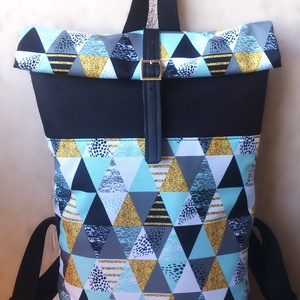 Menta - ezüstös-szürke- vízálló hátizsák - fekete valódi bőrrel - rolltop - ajándék - ballagásra - unisex - táska & tok - hátizsák - roll top hátizsák - Meska.hu