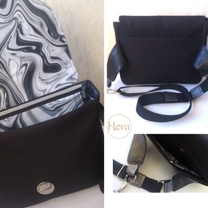 Fekete -  ezüst crossbody /testtáska - ezüstös marhabőrrel - ajándék HEVA - táska  - táska & tok - variálható táska - Meska.hu