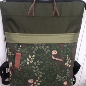 Zöld - baglyos hátizsák/kézitáska- vízálló - valódi bőrrel - pakolós hátizsák - ajándék - kismamáknak - Meska.hu