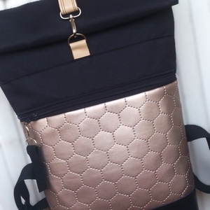 Capuccino - gyöngyház -fekete vízálló hátizsák- rolltop - valódi bőrrel  - ajándék - karácsony, Táska & Tok, Hátizsák, Roll top hátizsák, Varrás, Bőrművesség, MESKA