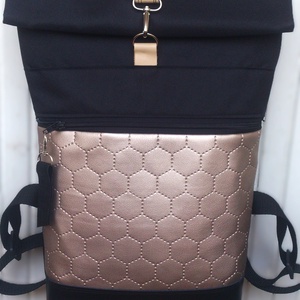 Capuccino - gyöngyház -fekete vízálló hátizsák- rolltop - valódi bőrrel  - ajándék - karácsony - táska & tok - hátizsák - roll top hátizsák - Meska.hu