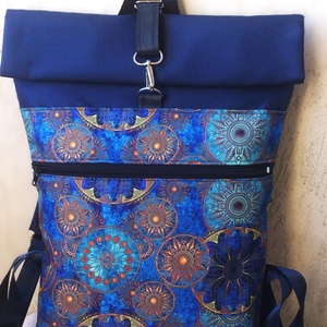 Türkizkék - mandalás roll-top hátizsák/ vízálló - valódi bőrrel - nagyobb méret - ajándék  - táska & tok - hátizsák - roll top hátizsák - Meska.hu