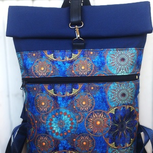 Türkizkék - mandalás roll-top hátizsák/ vízálló - valódi bőrrel - nagyobb méret - ajándék  - táska & tok - hátizsák - roll top hátizsák - Meska.hu