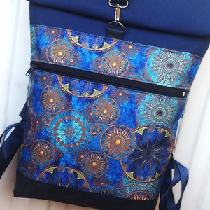 Türkizkék - mandalás roll-top hátizsák/ vízálló - valódi bőrrel - nagyobb méret - ajándék , Táska & Tok, Hátizsák, Roll top hátizsák, Varrás, Bőrművesség, MESKA