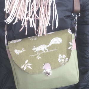 Cross body - olívazöld / oldaltáska, testtáska - bőr kiegészitőkkel - ajándék - Heva táska - karácsony, Táska & Tok, Kézitáska & válltáska, Vállon átvethető táska, Bőrművesség, MESKA