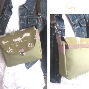 Cross body - olívazöld / oldaltáska, testtáska - bőr kiegészitőkkel - ajándék - Heva táska - karácsony - táska & tok - kézitáska & válltáska - vállon átvethető táska - Meska.hu