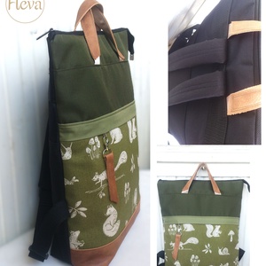 Zöld - erdei állatos hátizsák/kézitáska- vízálló - valódi bőrrel - pakolós hátizsák - ajándék - kismamáknak - táska & tok - hátizsák - hátizsák - Meska.hu