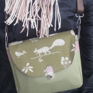 Cross body - olívazöld / oldaltáska, testtáska - bőr kiegészitőkkel - ajándék - Heva táska - karácsony, Táska & Tok, Kézitáska & válltáska, Vállon átvethető táska, Bőrművesség, MESKA