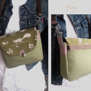 Cross body - olívazöld / oldaltáska, testtáska - bőr kiegészitőkkel - ajándék - Heva táska - karácsony - táska & tok - kézitáska & válltáska - vállon átvethető táska - Meska.hu