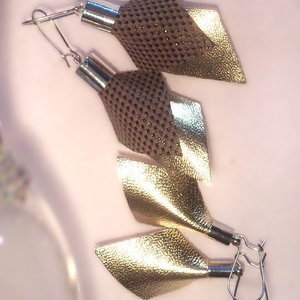 Pezsgő- bronz- arany -barna bőr fülbevaló szett 2 db - ajándék - Anyák napja- születésnap - ékszer - fülbevaló - lógó csepp fülbevaló - Meska.hu