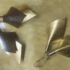 Pezsgő- bronz- arany -barna bőr fülbevaló szett 2 db - ajándék - Anyák napja- születésnap - ékszer - fülbevaló - lógó csepp fülbevaló - Meska.hu