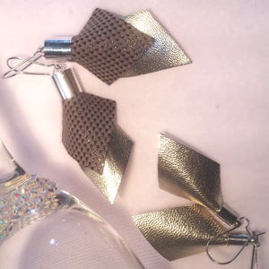 Pezsgő- bronz- arany -barna bőr fülbevaló szett 2 db - ajándék - Anyák napja- születésnap - Meska.hu