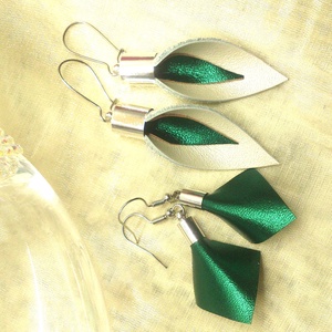 Türkiz-zöld - gyöngyház fehér bőr fülbevaló szett 2 db - ajándék - Anyák napja- születésnap - ékszer - fülbevaló - lógó csepp fülbevaló - Meska.hu