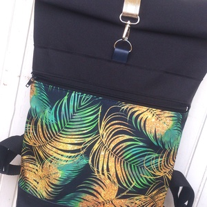 Kék, aranybarna-zöld hátizsák, vízálló- valódi bőrrel -laptoptáska- rolltop-  ajándék -  - táska & tok - hátizsák - roll top hátizsák - Meska.hu