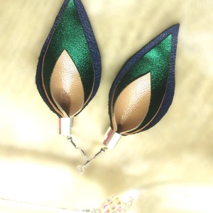 Türkiz-zöld - kék - pezsgő bőr fülbevaló  - ajándék - Anyák napja- születésnap - ékszer - fülbevaló - lógó csepp fülbevaló - Meska.hu