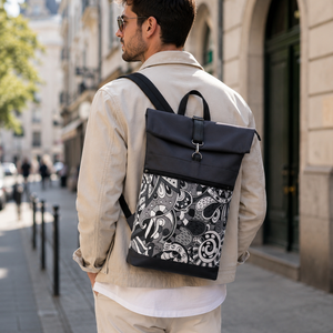 Picasso mintás hátizsák-  rolltop - laptop táska- Nagy méret- valódi bőrrel- ajándék - unisex - táska & tok - hátizsák - roll top hátizsák - Meska.hu