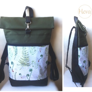 Páfrányos - zöld - rolltop - vízálló hátizsák - valódi bőrrel -  ajándék - unisex  - táska & tok - hátizsák - roll top hátizsák - Meska.hu
