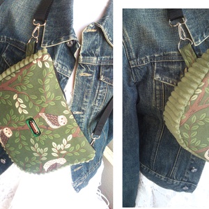 Zöld - baglyos Cross body - oldaltáska, testtáska  - vízálló - ajándék - Heva táska - Anyák napja - táska & tok - kézitáska & válltáska - vállon átvethető táska - Meska.hu