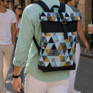 Akciós! Menta - ezüstös-szürke- vízálló hátizsák - fekete valódi bőrrel - rolltop - ajándék - ballagásra - unisex - Meska.hu