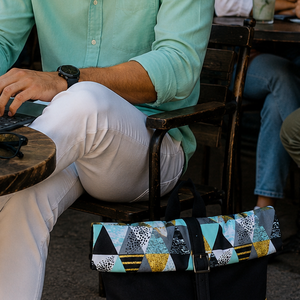 Akciós! Menta - ezüstös-szürke- vízálló hátizsák - fekete valódi bőrrel - rolltop - ajándék - ballagásra - unisex - táska & tok - hátizsák - roll top hátizsák - Meska.hu