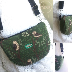 Zöld - baglyos Cross body - oldaltáska, testtáska  - vízálló - ajándék - Heva táska - Anyák napja - táska & tok - kézitáska & válltáska - vállon átvethető táska - Meska.hu