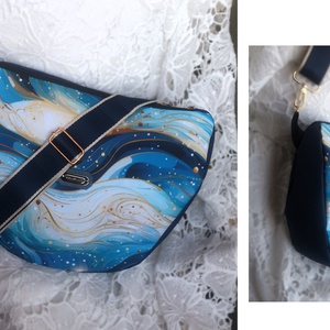 Cross body -kék-fehér - oldaltáska, testtáska  - vízálló - ajándék - Heva táska -  - táska & tok - kézitáska & válltáska - vállon átvethető táska - Meska.hu